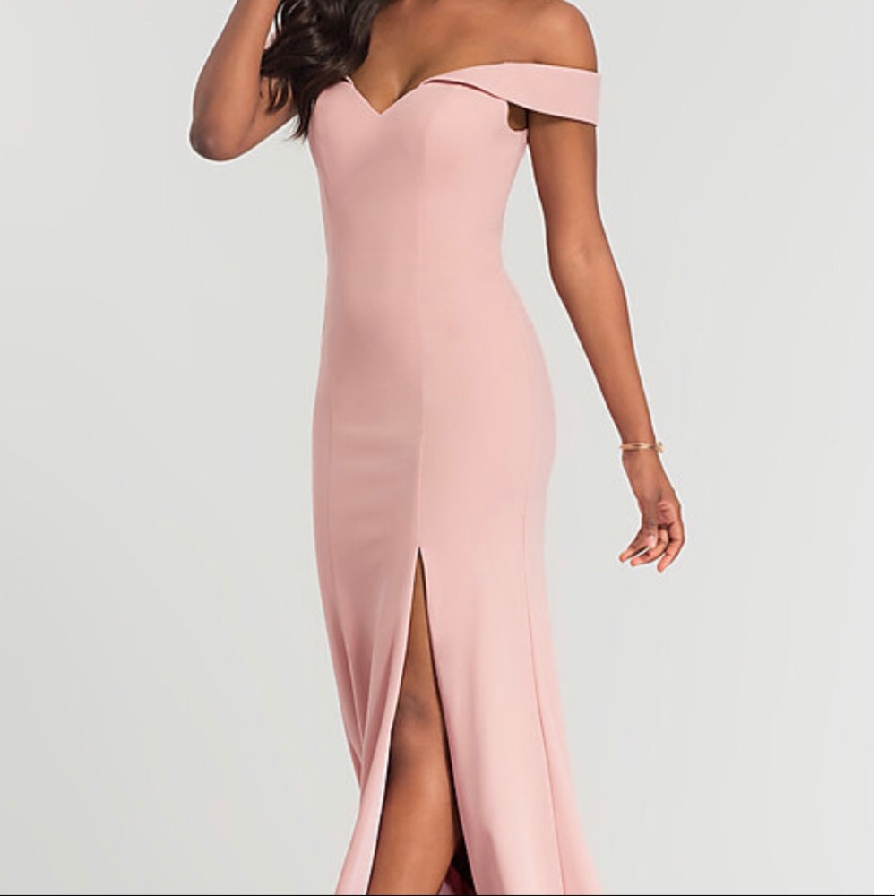 CREPE OFF-THE-SHOULDER KLEINFELD BRIDESMAID DRESS